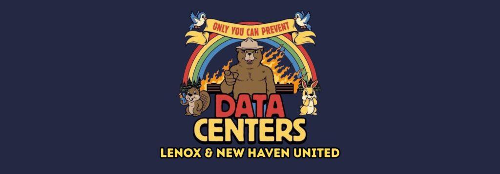 Data Centers: Lenox & New Haven United logo with a bear, rainbow, and the slogan “Only You Can Prevent”